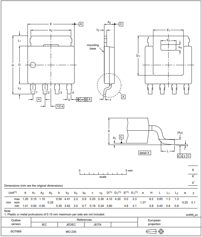 机械图纸 - Nexperia BUK7Y1R0-40N和BUK7Y3R1-80M N沟道MOSFET